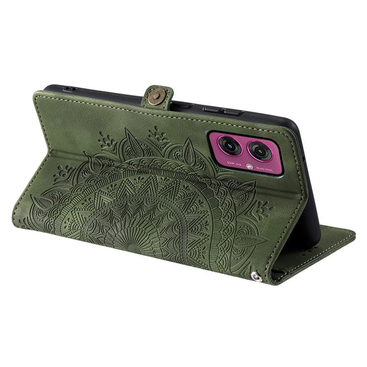 Style 016 For Motorola Moto G55 5G Case Skin Feel Totem Imprinted Wallet Leather Phone Cover - Blackish Green