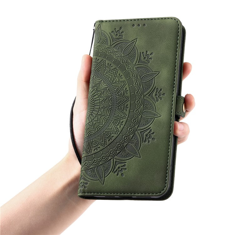 Style 016 For Motorola Moto G55 5G Case Skin Feel Totem Imprinted Wallet Leather Phone Cover - Blackish Green