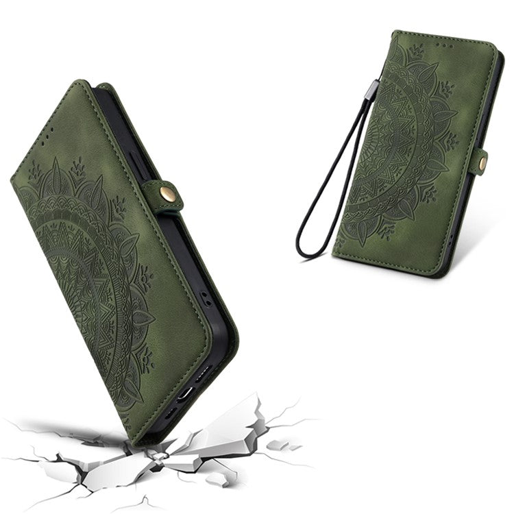 Style 016 For Motorola Moto G55 5G Case Skin Feel Totem Imprinted Wallet Leather Phone Cover - Blackish Green