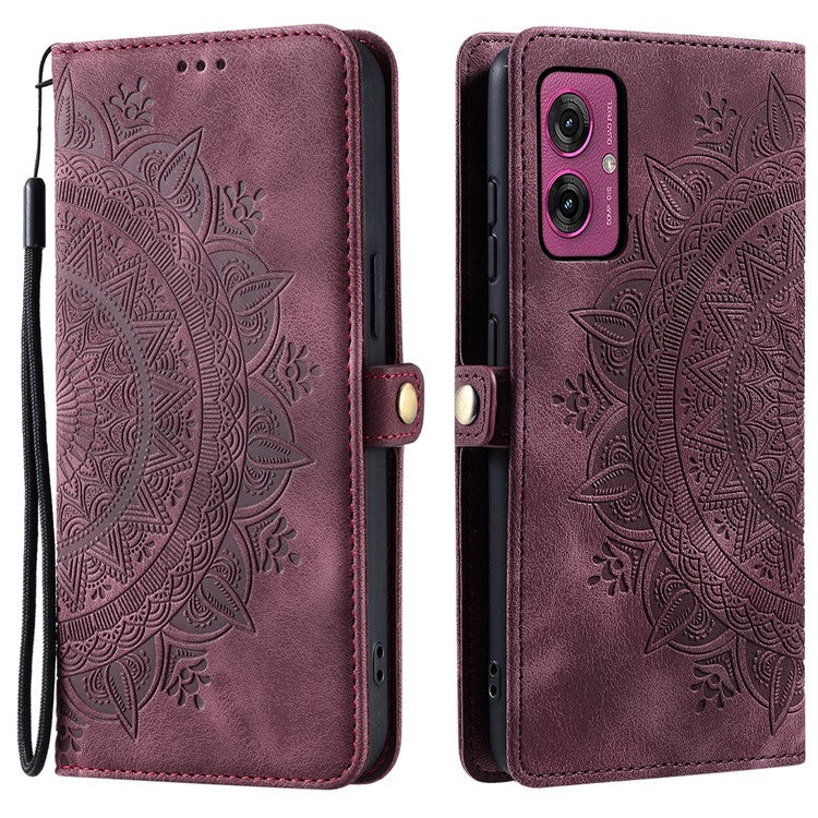 Style 016 For Motorola Moto G55 5G Case Skin Feel Totem Imprinted Wallet Leather Phone Cover - Wine Red