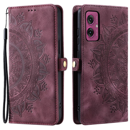 Style 016 For Motorola Moto G55 5G Case Skin Feel Totem Imprinted Wallet Leather Phone Cover - Wine Red