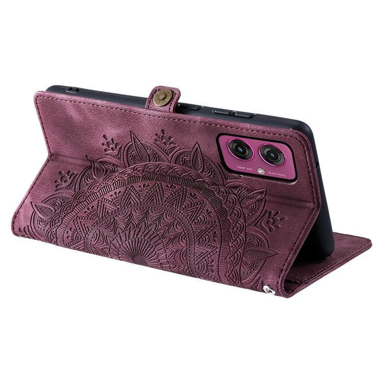 Style 016 For Motorola Moto G55 5G Case Skin Feel Totem Imprinted Wallet Leather Phone Cover - Wine Red