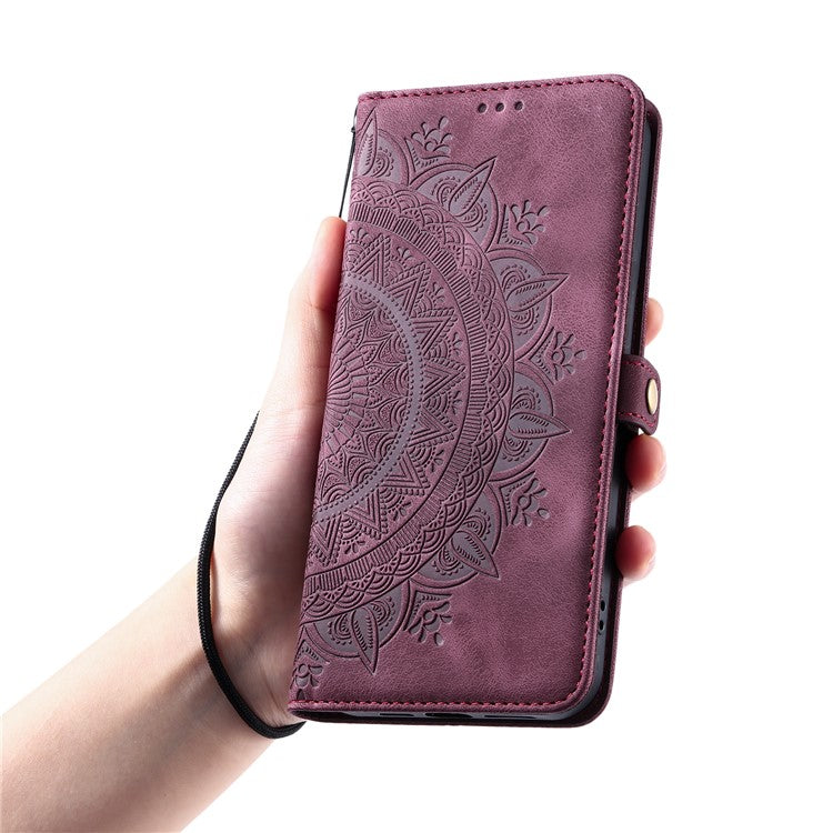 Style 016 For Motorola Moto G55 5G Case Skin Feel Totem Imprinted Wallet Leather Phone Cover - Wine Red