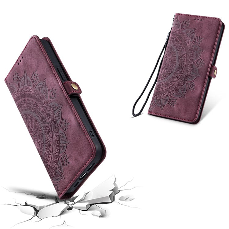 Style 016 For Motorola Moto G55 5G Case Skin Feel Totem Imprinted Wallet Leather Phone Cover - Wine Red