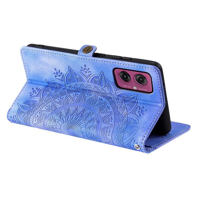 Style 016 For Motorola Moto G55 5G Case Skin Feel Totem Imprinted Wallet Leather Phone Cover - Purple