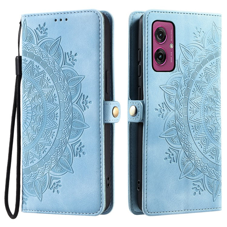 Style 016 For Motorola Moto G55 5G Case Skin Feel Totem Imprinted Wallet Leather Phone Cover - Lake Blue