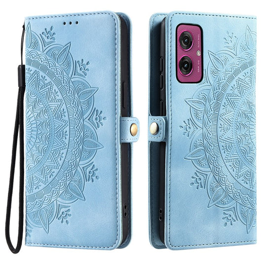 Style 016 For Motorola Moto G55 5G Case Skin Feel Totem Imprinted Wallet Leather Phone Cover - Lake Blue
