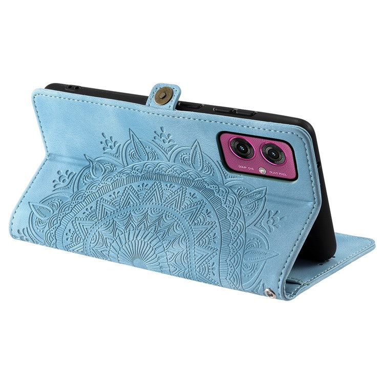 Style 016 For Motorola Moto G55 5G Case Skin Feel Totem Imprinted Wallet Leather Phone Cover - Lake Blue