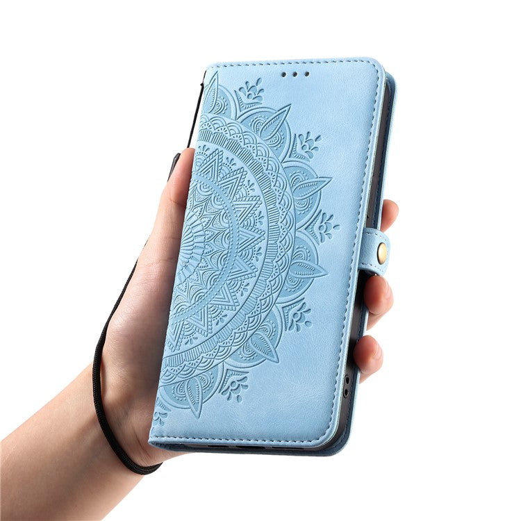 Style 016 For Motorola Moto G55 5G Case Skin Feel Totem Imprinted Wallet Leather Phone Cover - Lake Blue