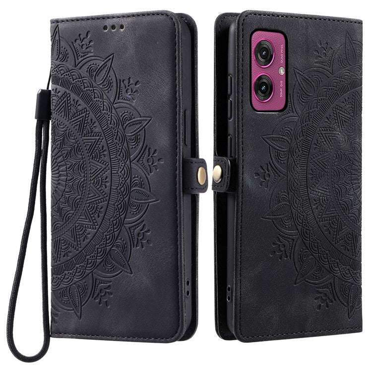 Style 016 For Motorola Moto G55 5G Case Skin Feel Totem Imprinted Wallet Leather Phone Cover - Black