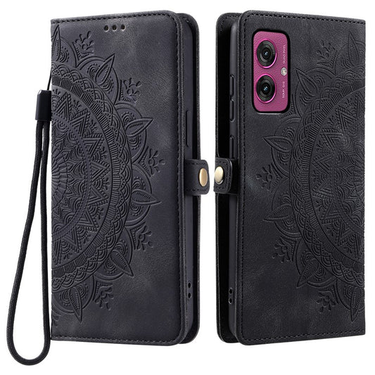Style 016 For Motorola Moto G55 5G Case Skin Feel Totem Imprinted Wallet Leather Phone Cover - Black