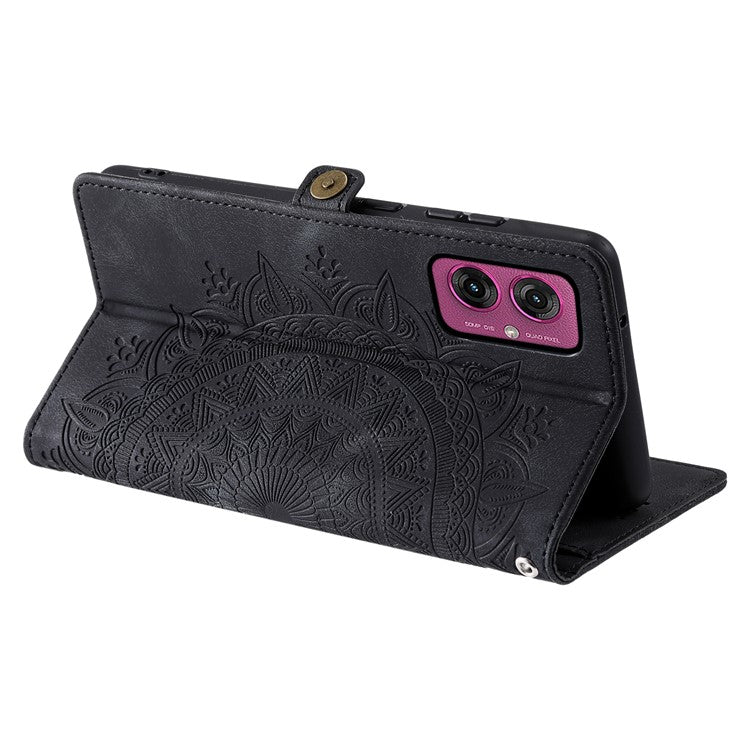 Style 016 For Motorola Moto G55 5G Case Skin Feel Totem Imprinted Wallet Leather Phone Cover - Black