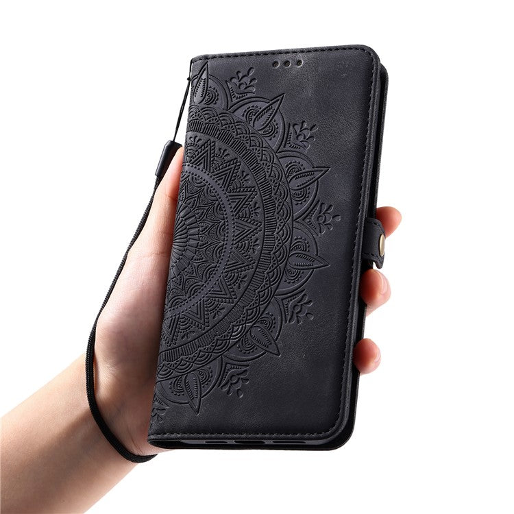 Style 016 For Motorola Moto G55 5G Case Skin Feel Totem Imprinted Wallet Leather Phone Cover - Black