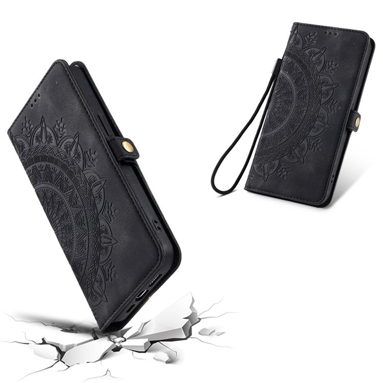 Style 016 For Motorola Moto G55 5G Case Skin Feel Totem Imprinted Wallet Leather Phone Cover - Black