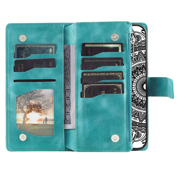 Style 006 For Motorola Moto G55 5G Wallet Case PU Leather Phone Cover Mandala Flower Pattern - Mint Green