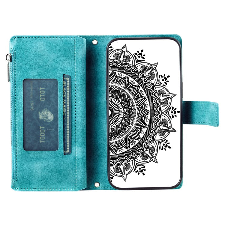 Style 006 For Motorola Moto G55 5G Wallet Case PU Leather Phone Cover Mandala Flower Pattern - Mint Green