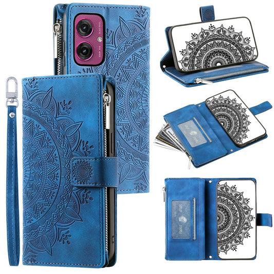 Style 006 For Motorola Moto G55 5G Wallet Case PU Leather Phone Cover Mandala Flower Pattern - Blue