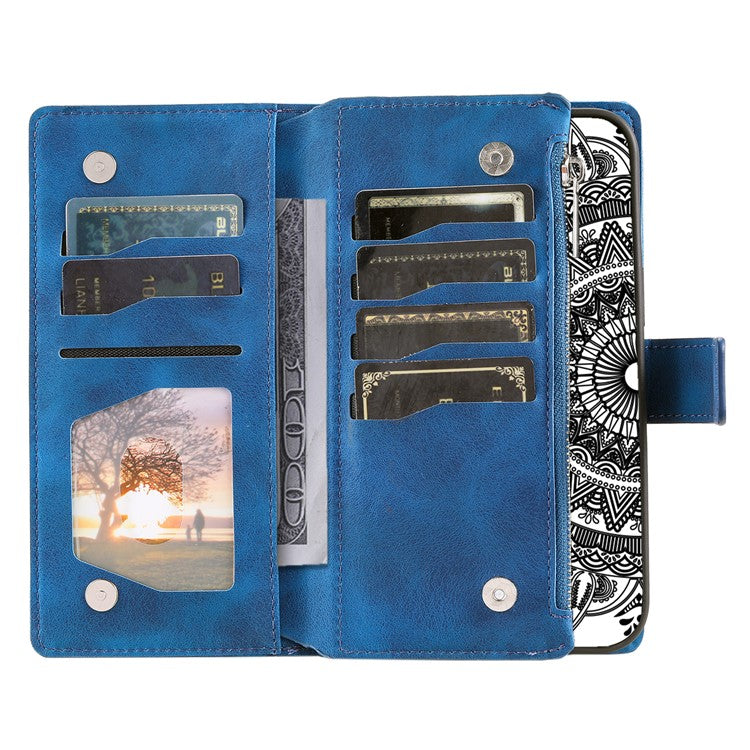 Style 006 For Motorola Moto G55 5G Wallet Case PU Leather Phone Cover Mandala Flower Pattern - Blue