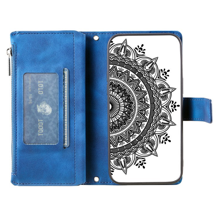 Style 006 For Motorola Moto G55 5G Wallet Case PU Leather Phone Cover Mandala Flower Pattern - Blue