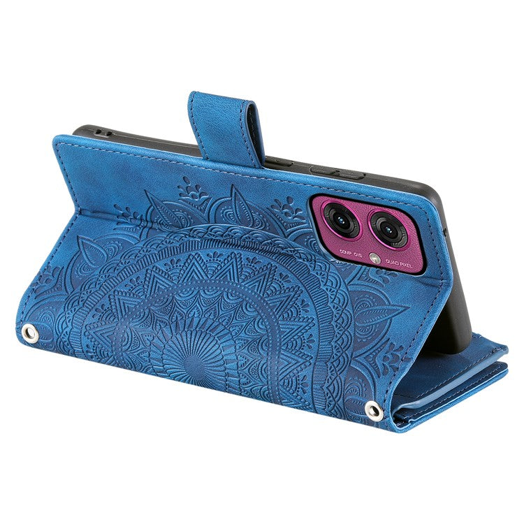 Style 006 For Motorola Moto G55 5G Wallet Case PU Leather Phone Cover Mandala Flower Pattern - Blue