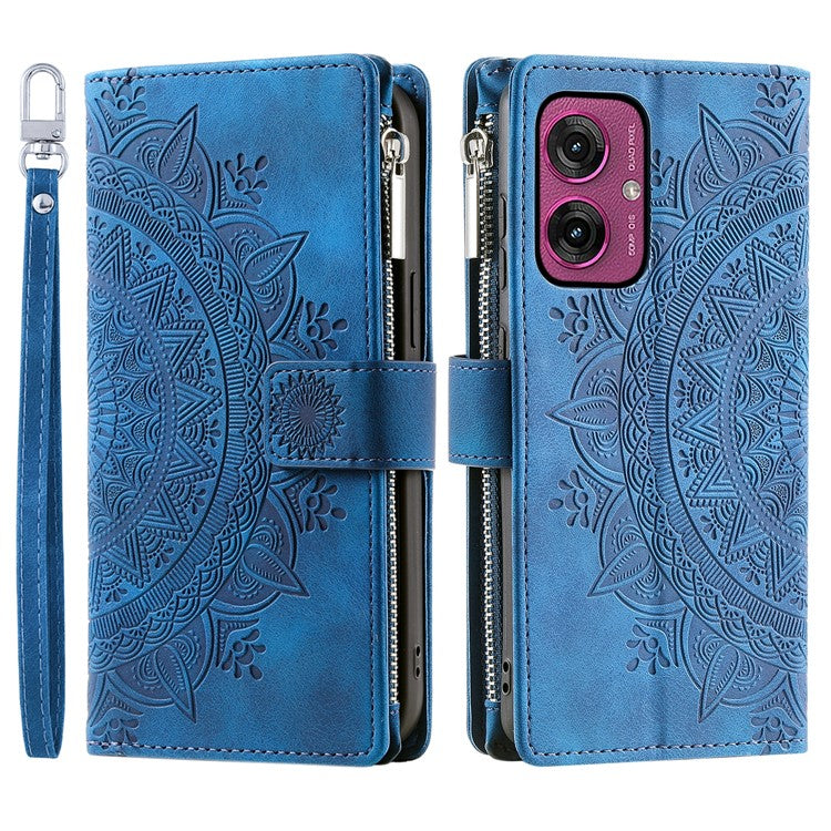 Style 006 For Motorola Moto G55 5G Wallet Case PU Leather Phone Cover Mandala Flower Pattern - Blue