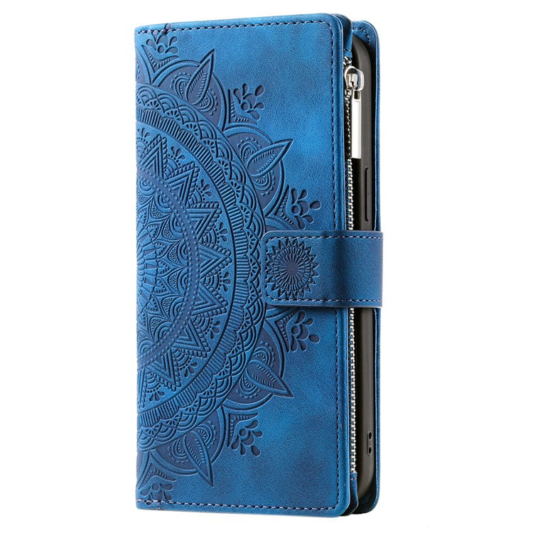 Style 006 For Motorola Moto G55 5G Wallet Case PU Leather Phone Cover Mandala Flower Pattern - Blue