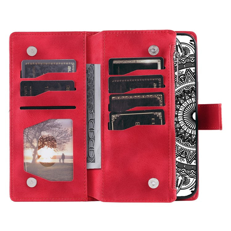 Style 006 For Motorola Moto G55 5G Wallet Case PU Leather Phone Cover Mandala Flower Pattern - Red