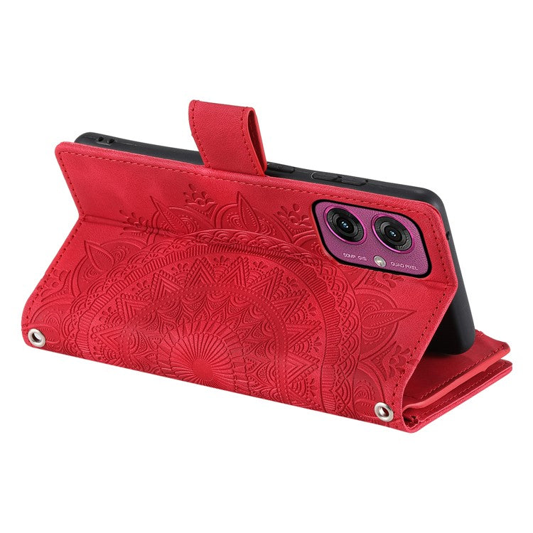 Style 006 For Motorola Moto G55 5G Wallet Case PU Leather Phone Cover Mandala Flower Pattern - Red