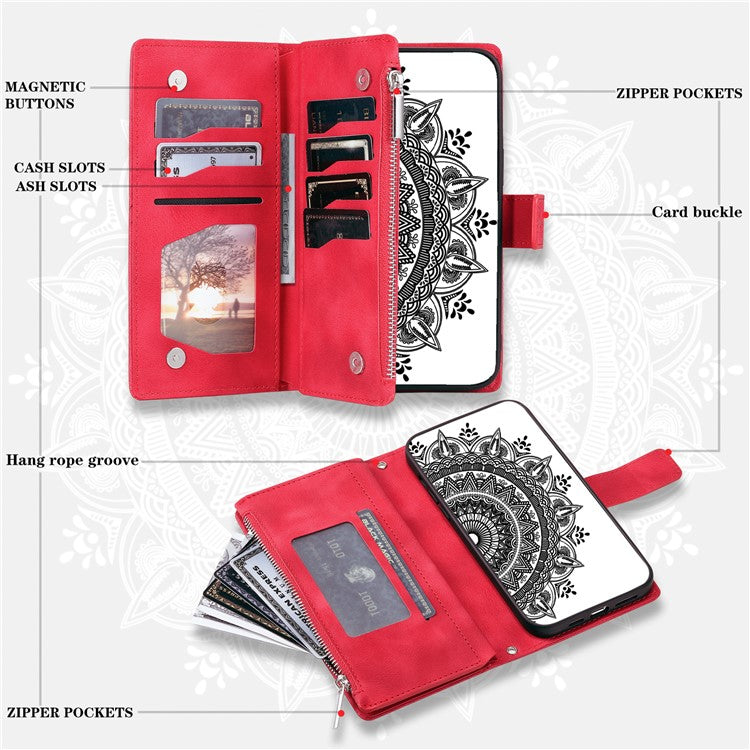 Style 006 For Motorola Moto G55 5G Wallet Case PU Leather Phone Cover Mandala Flower Pattern - Red