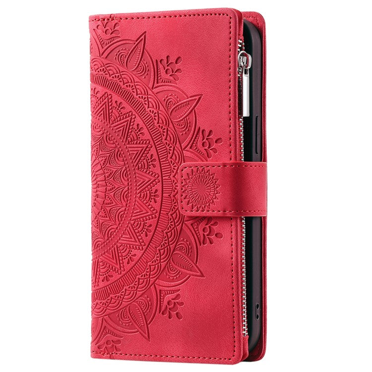Style 006 For Motorola Moto G55 5G Wallet Case PU Leather Phone Cover Mandala Flower Pattern - Red