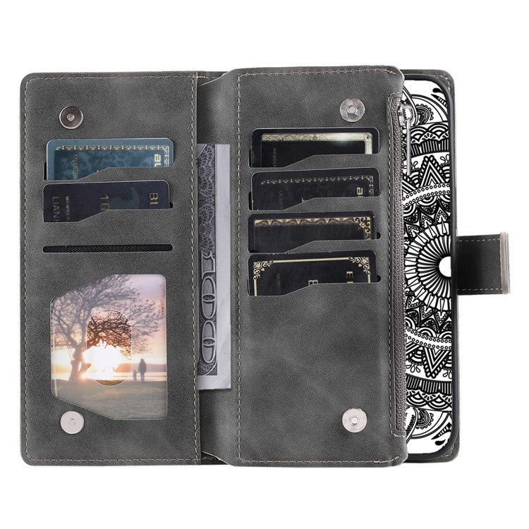 Style 006 For Motorola Moto G55 5G Wallet Case PU Leather Phone Cover Mandala Flower Pattern - Grey