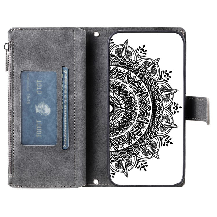 Style 006 For Motorola Moto G55 5G Wallet Case PU Leather Phone Cover Mandala Flower Pattern - Grey