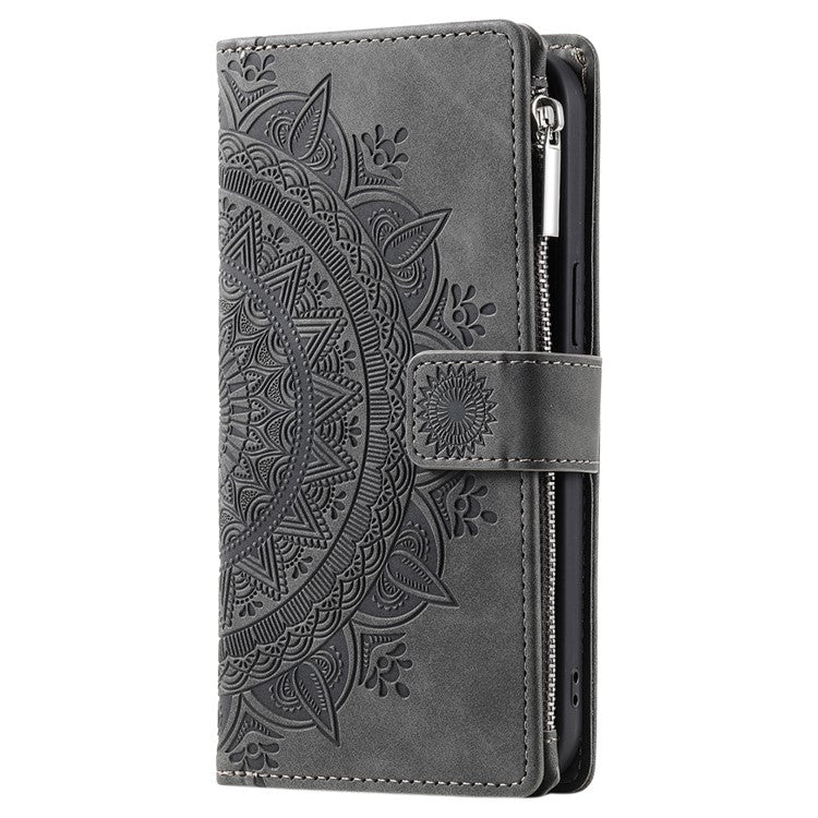 Style 006 For Motorola Moto G55 5G Wallet Case PU Leather Phone Cover Mandala Flower Pattern - Grey