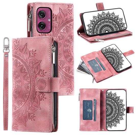 Style 006 For Motorola Moto G55 5G Wallet Case PU Leather Phone Cover Mandala Flower Pattern - Rose Gold