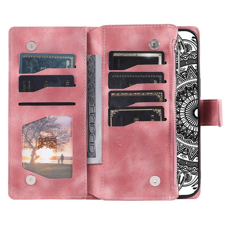Style 006 For Motorola Moto G55 5G Wallet Case PU Leather Phone Cover Mandala Flower Pattern - Rose Gold