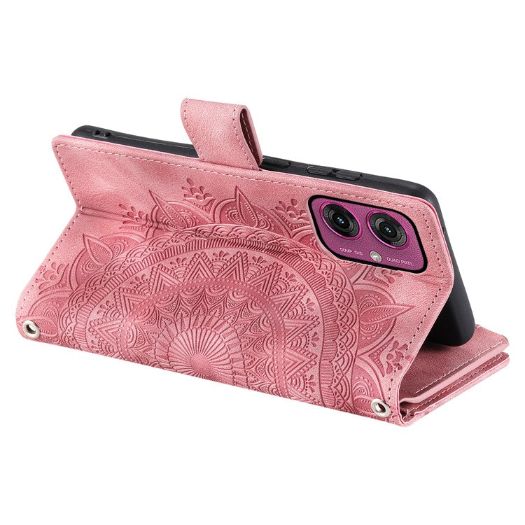 Style 006 For Motorola Moto G55 5G Wallet Case PU Leather Phone Cover Mandala Flower Pattern - Rose Gold