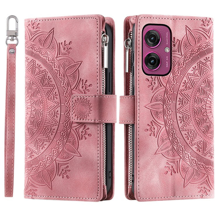 Style 006 For Motorola Moto G55 5G Wallet Case PU Leather Phone Cover Mandala Flower Pattern - Rose Gold