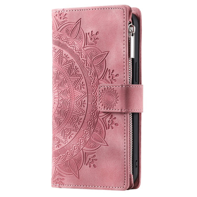 Style 006 For Motorola Moto G55 5G Wallet Case PU Leather Phone Cover Mandala Flower Pattern - Rose Gold