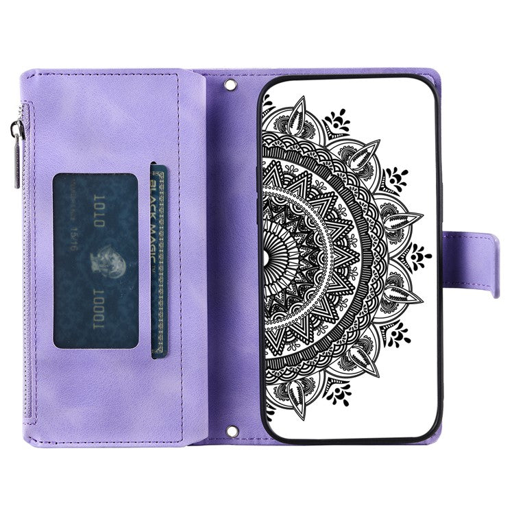Style 006 For Motorola Moto G55 5G Wallet Case PU Leather Phone Cover Mandala Flower Pattern - Purple