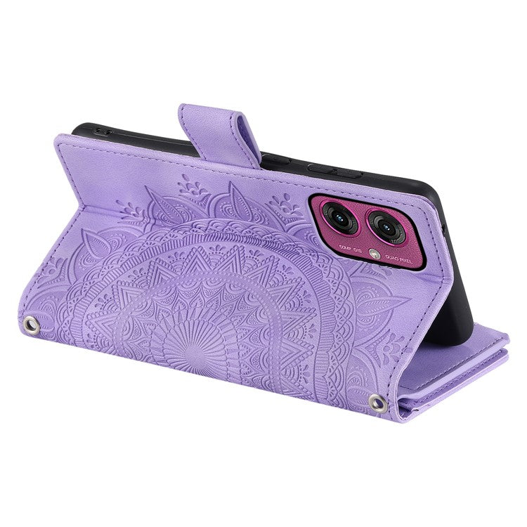 Style 006 For Motorola Moto G55 5G Wallet Case PU Leather Phone Cover Mandala Flower Pattern - Purple