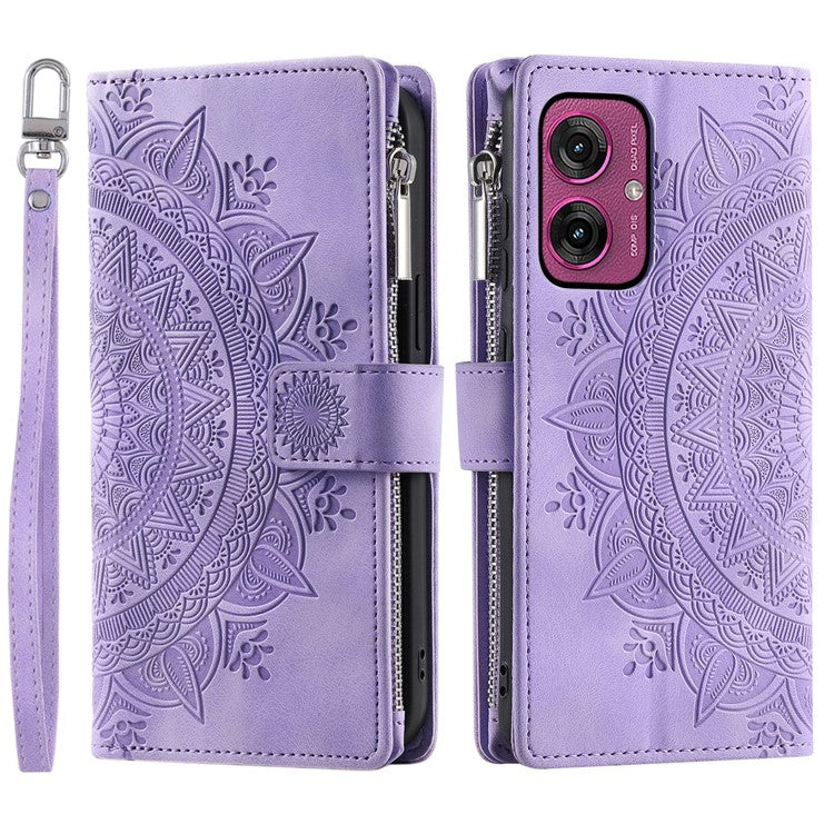 Style 006 For Motorola Moto G55 5G Wallet Case PU Leather Phone Cover Mandala Flower Pattern - Purple