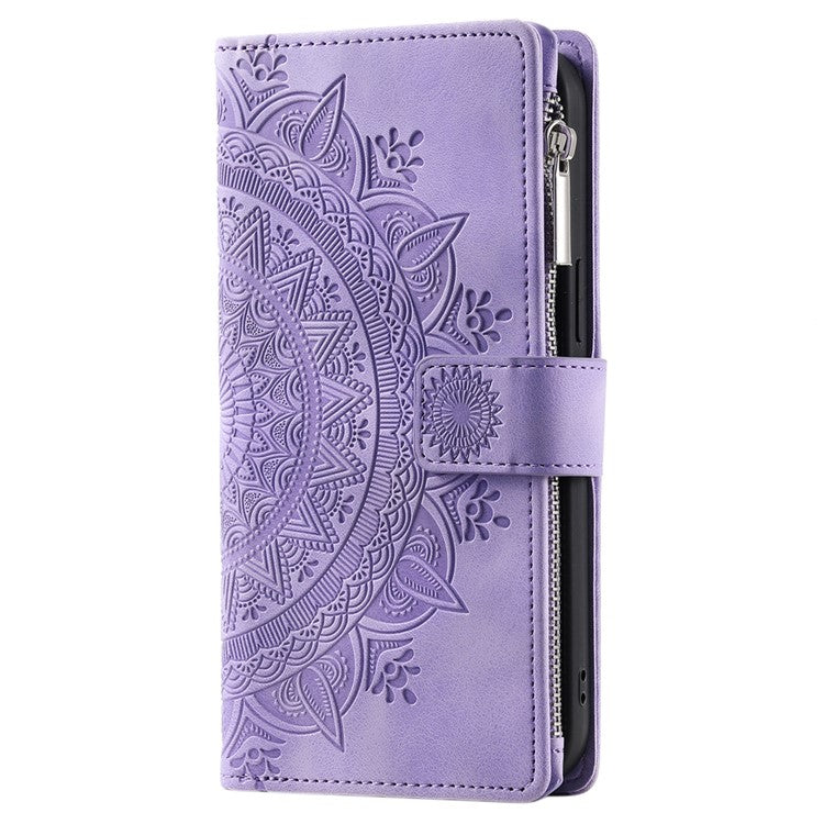Style 006 For Motorola Moto G55 5G Wallet Case PU Leather Phone Cover Mandala Flower Pattern - Purple
