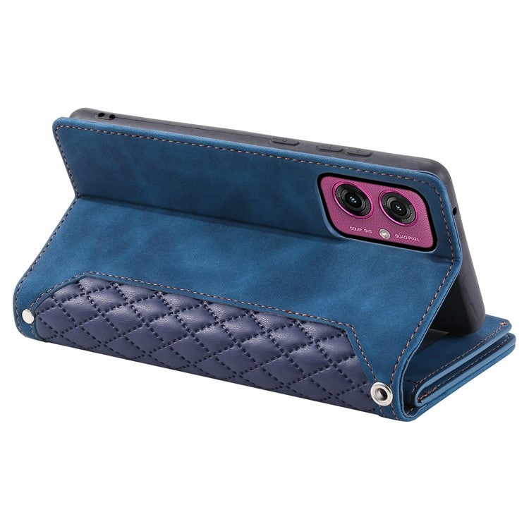 Style 005 For Motorola Moto G55 5G Wallet Case Rhombus Stitching Line PU Leather Phone Cover - Blue