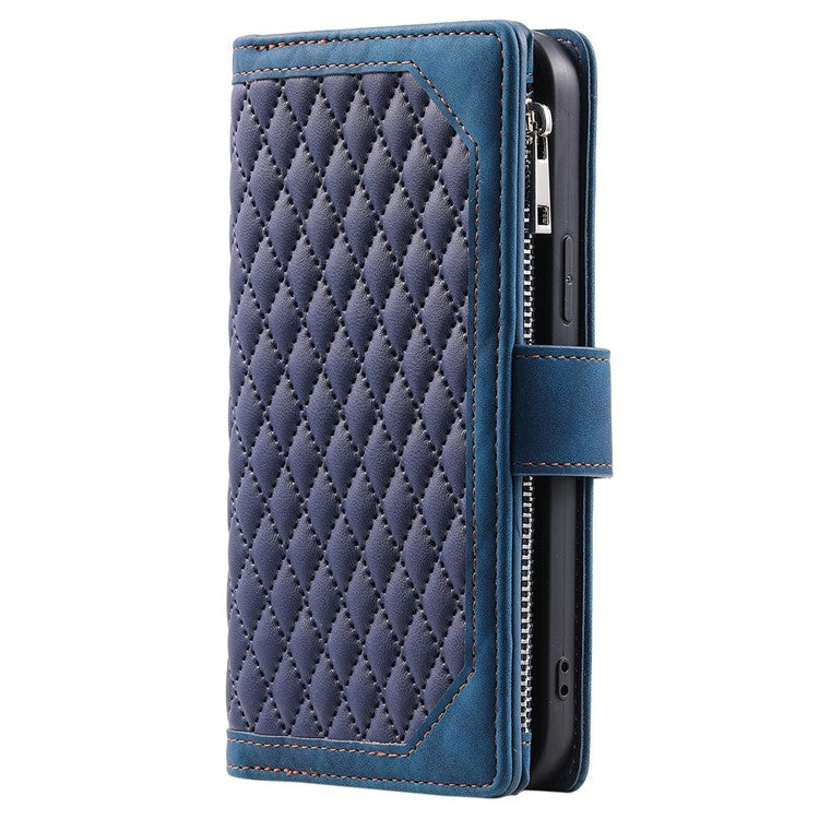 Style 005 For Motorola Moto G55 5G Wallet Case Rhombus Stitching Line PU Leather Phone Cover - Blue