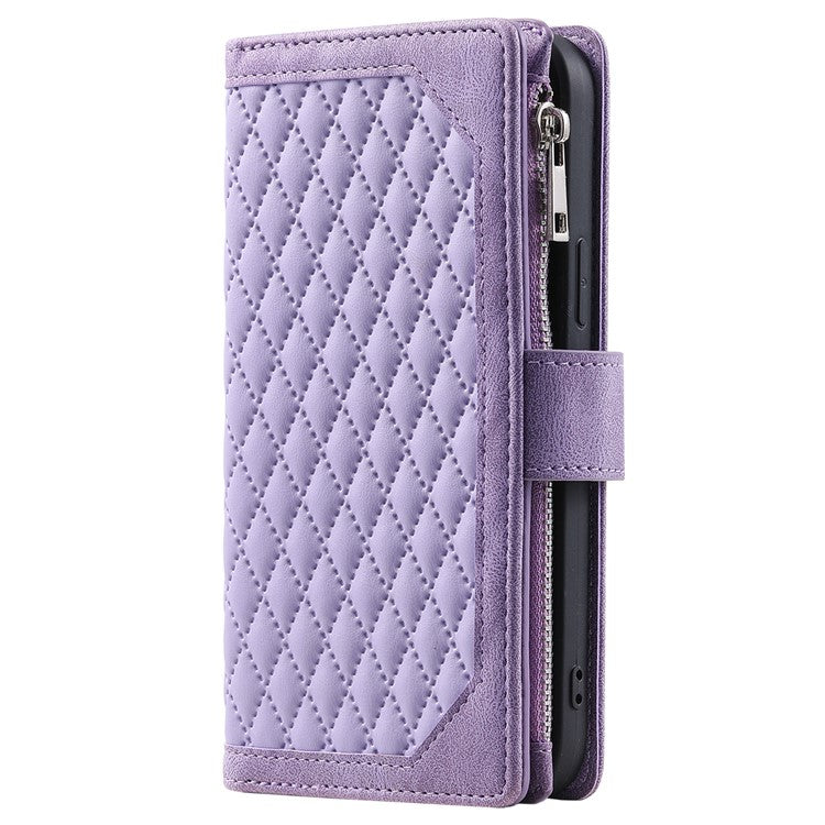 Style 005 For Motorola Moto G55 5G Wallet Case Rhombus Stitching Line PU Leather Phone Cover - Purple