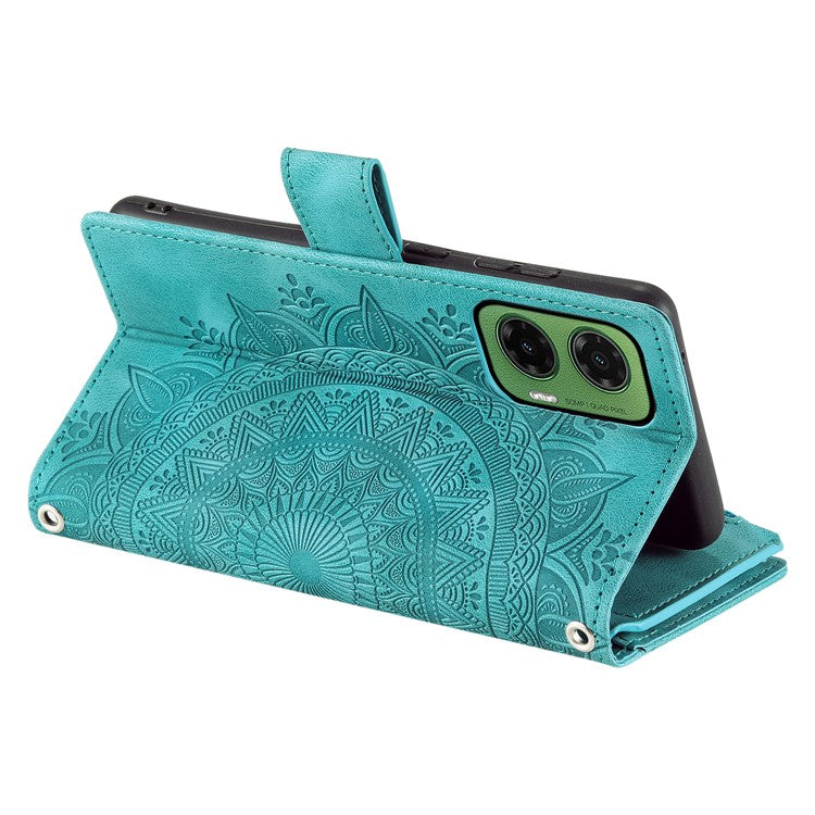 Style 006 For Motorola Moto G35 5G Wallet Case PU Leather Phone Cover Mandala Flower Pattern - Mint Green