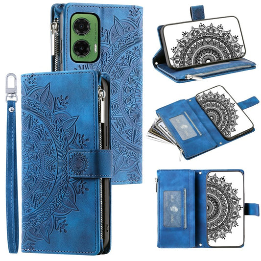Style 006 For Motorola Moto G35 5G Wallet Case PU Leather Phone Cover Mandala Flower Pattern - Blue