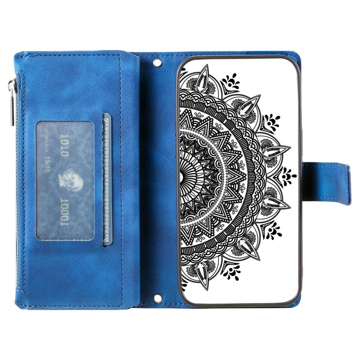 Style 006 For Motorola Moto G35 5G Wallet Case PU Leather Phone Cover Mandala Flower Pattern - Blue