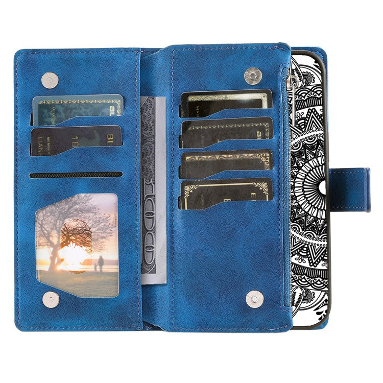 Style 006 For Motorola Moto G35 5G Wallet Case PU Leather Phone Cover Mandala Flower Pattern - Blue