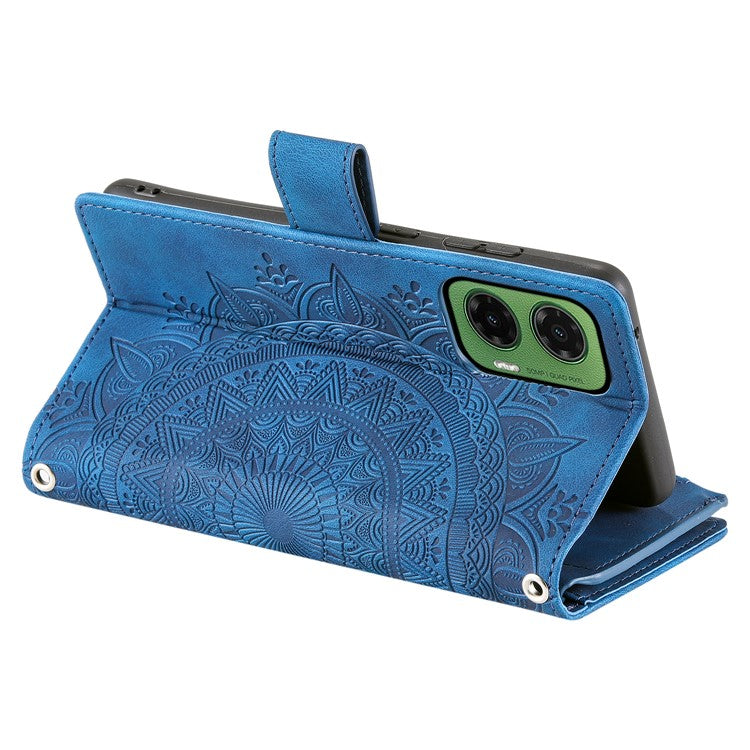 Style 006 For Motorola Moto G35 5G Wallet Case PU Leather Phone Cover Mandala Flower Pattern - Blue